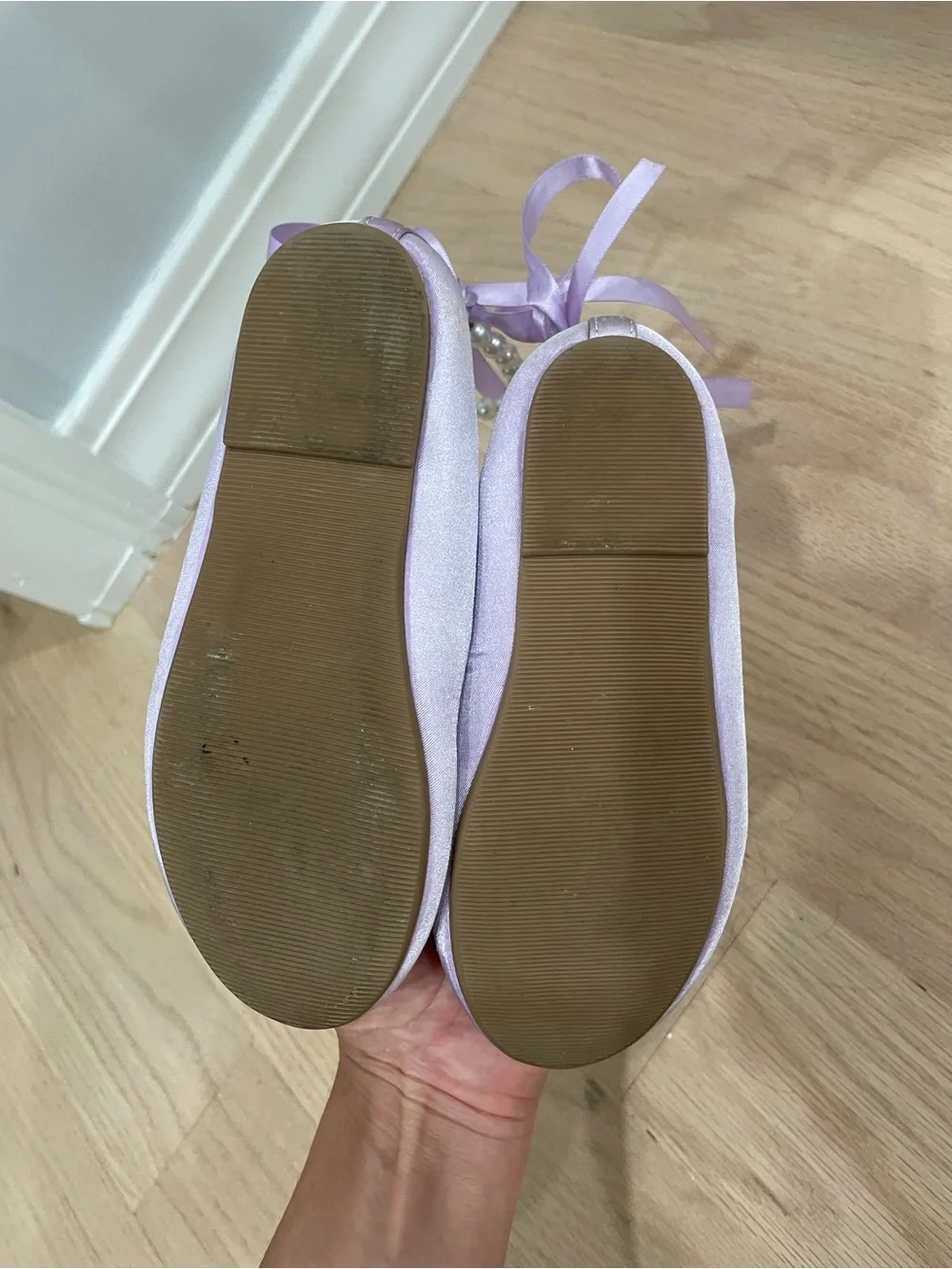 Toddler Girls Purple Satin Pearl-Ankle Ballet Flats